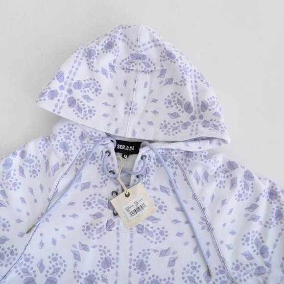 SER.O.YA Foster Hoodie Pullover  Sweater White & Purple Floral XS NWT - Picture 12 of 12
